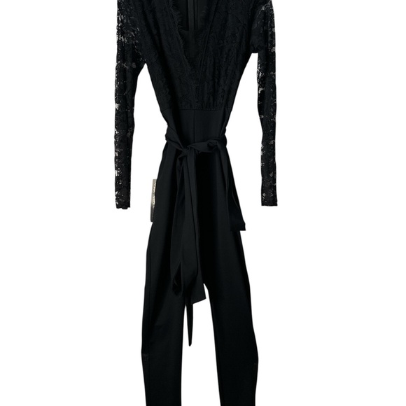 BEBE Black Long Sleeves Eye Lash Lace Cocktail Holiday Small Jumpsuit BNWT - Picture 8 of 8